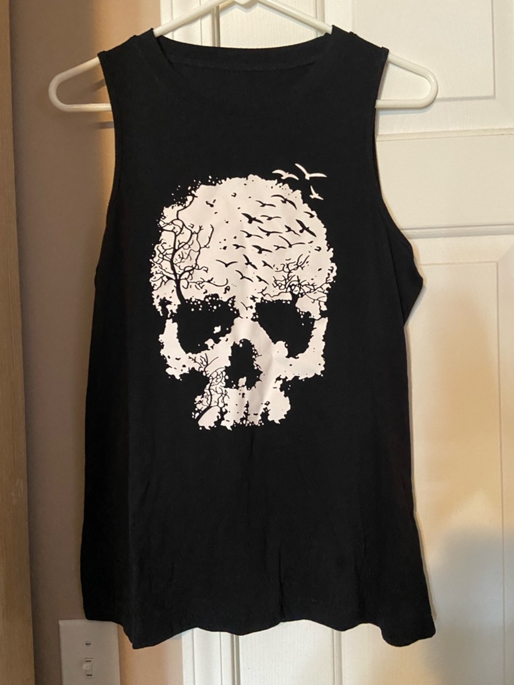 Black Tank Top with White Skull Graphic